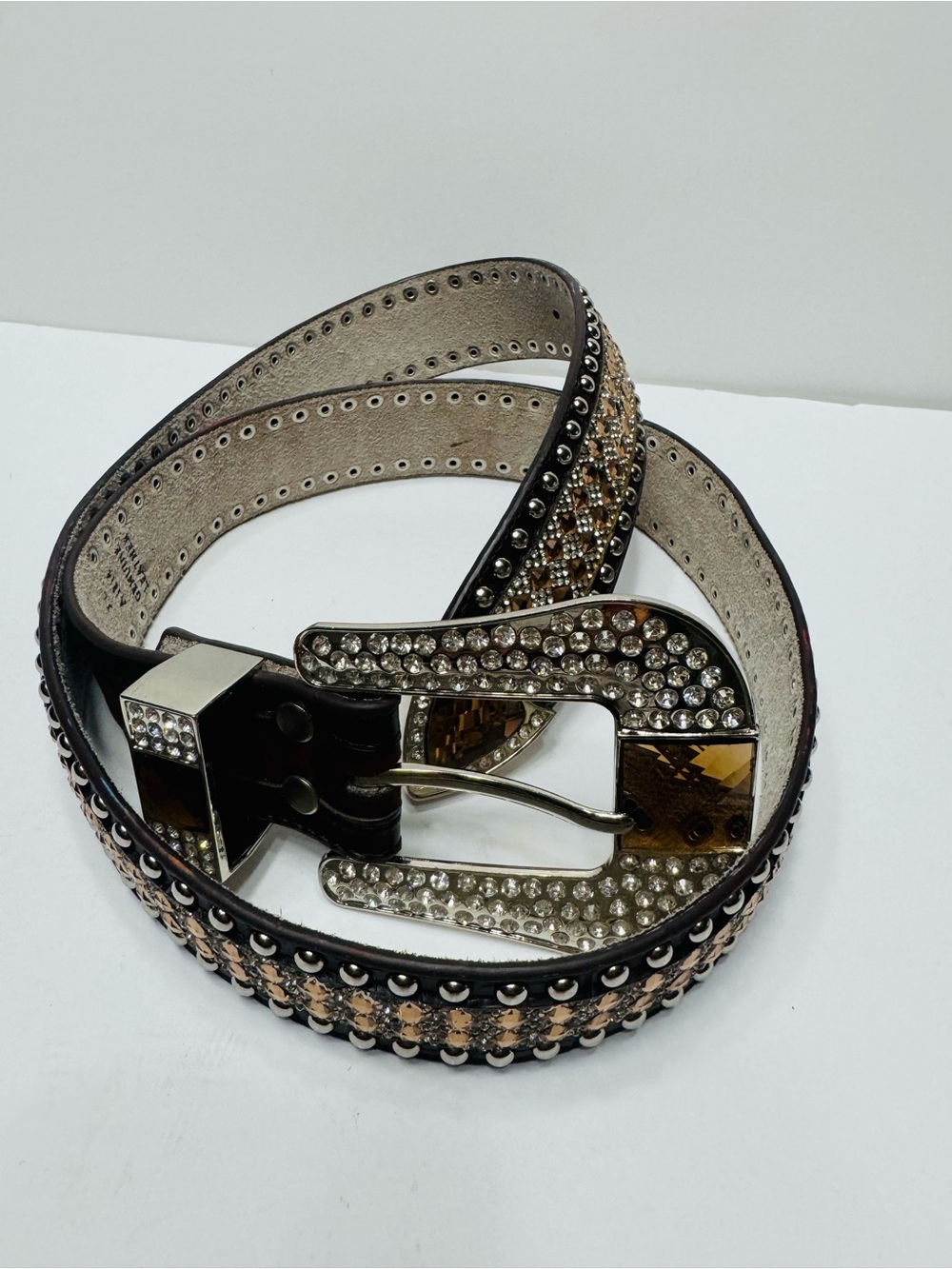 Super Bling Rhinestone Brow Leather Belt XL